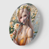 Schöne November Fee in Chrysanthema Große Wanduhr (Winkel)