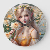 Schöne November Fee in Chrysanthema Große Wanduhr (Vorderseite)