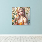 Schöne November Fee in Chrysanthema Leinwanddruck (Insitu (Holzboden))