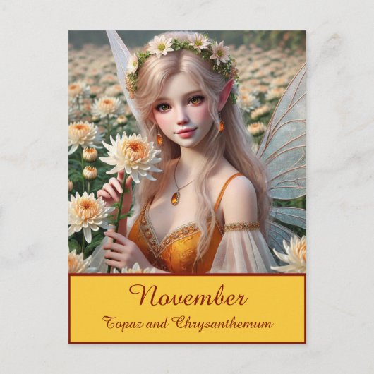 Schöne November Fee in Chrysanthema Postkarte (Vorderseite)