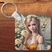 Schöne November Fee in Chrysanthema Schlüsselanhänger (Vorderseite)