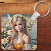 Schöne November Fee in Chrysanthema Schlüsselanhänger (Rückseite)