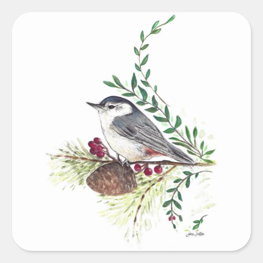 Schöne Nuthatch Art Quadratischer Aufkleber (Vorderseite)