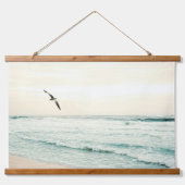 Schöne Ocean Beach Landschaft Seagull Höhenflug Wandteppich Mit Holzrahmen (Vorne)