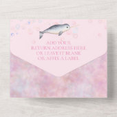 Schöne Ocean Narwhal Muscheln Bläschen Baby Dusche All In One Einladung (Rückseite)