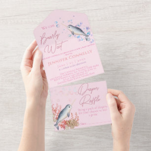 Schöne Ocean Narwhal Muscheln Bläschen Baby Dusche All In One Einladung