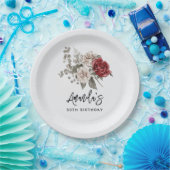 Schöne Off-White & Rote Rosen Blumengeburt Pappteller (Party)