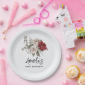 Schöne Off-White & Rote Rosen Blumengeburt Pappteller (Party)