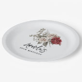 Schöne Off-White & Rote Rosen Blumengeburt Pappteller (Schrägansicht)