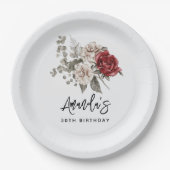 Schöne Off-White & Rote Rosen Blumengeburt Pappteller (Vorderseite)