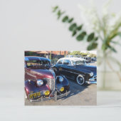 Schöne Oldtimer auf der Automesse Postkarte (Stehend Vorderseite)