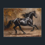 Schöne Ölgemälde für das Schwarze Pferd Postkarte<br><div class="desc">Ein wunderschönes schwarzes Pferd mit goldenem Waldhintergrund im Herbst. Eine perfekte Ergänzung zur Postkartensammlung eines Pferdeliebhabers.</div>