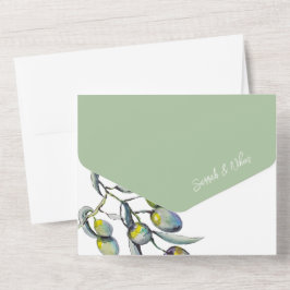 Schöne Olive Zweigstelle Watercolor All In One Einladung