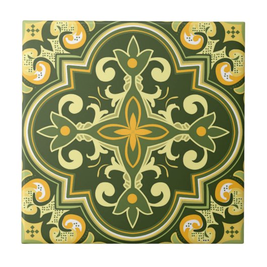 💚 💛 Schöne Oliven- und gelbe Azulejos Fliese (Vorderseite)