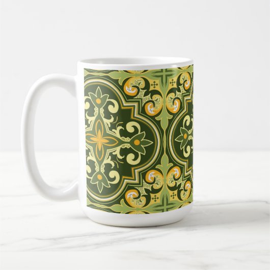 💚 💛 Schöne Oliven- und gelbe Azulejos Kaffeetasse (Links)