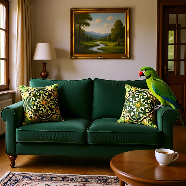 💚 💛 Schöne Oliven- und gelbe Azulejos Kissen (Beautiful olive and yellow Azulejos Throw Pillow)