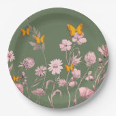 Schöne Oliven und rosa Blüten und Schmetterlinge Pappteller (Vorderseite)