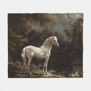 Schöne Ölmalerei Weißes Pferd Vintage Fleecedecke