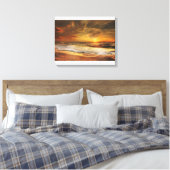 Schöne Orange Beach Ocean Sunset Canvas Print Leinwanddruck (Insitu (Schlafzimmer))