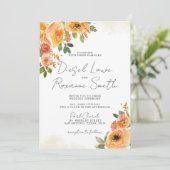 Schöne Orange Bloral Wedding Einladung (Stehend Vorderseite)