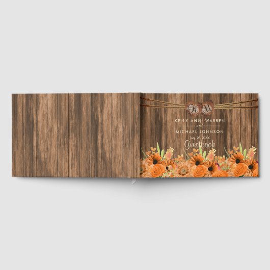 Schöne Orange Blume auf Holz - Gästebuch (Voll)