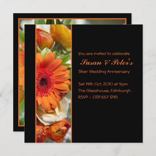 Schöne Orange Blume Jubiläum Einladung (Vorne/Hinten)