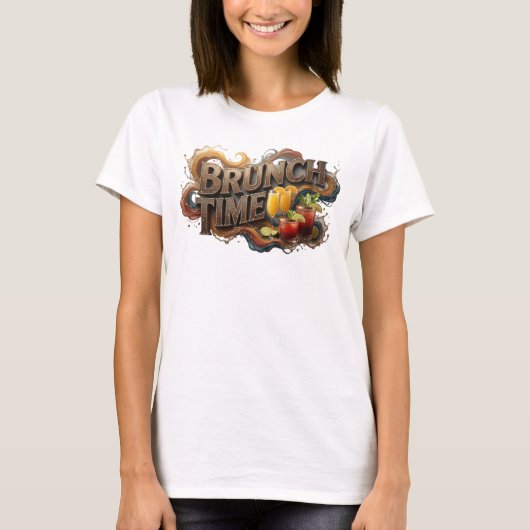 Schöne Orange BRUNCH TIME Druck T-Shirt (Vorderseite)
