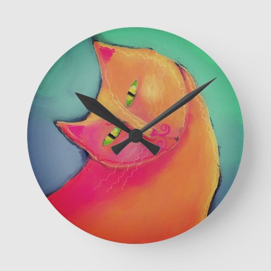 Schöne Orange Cat Abstrakt Art Runde Wanduhr (Vorderseite)