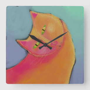 Schöne Orange Cat Abstrakt Art Rundschau Quadratische Wanduhr