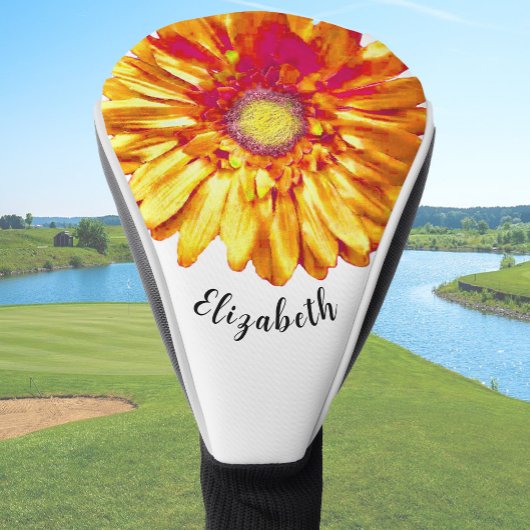 Schöne orange Daisy-Blume benutzerdefinierter Name Golf Headcover