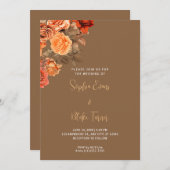 Schöne Orange Floral Bouquet Brown Wedding Einladung (Vorne/Hinten)