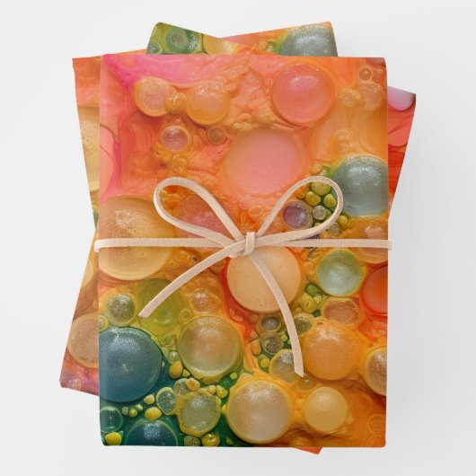 Schöne Orange Green Liquid Pour Cells Kunst Geschenkpapier Set (Beispiel)