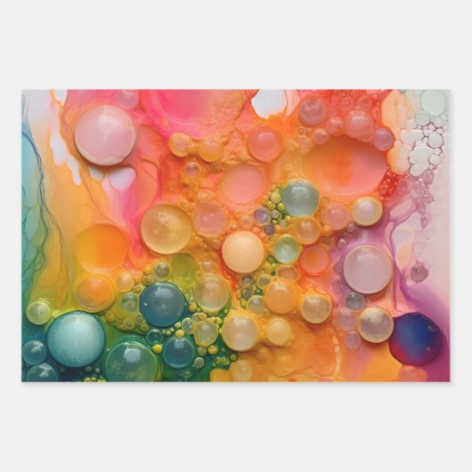 Schöne Orange Green Liquid Pour Cells Kunst Geschenkpapier Set (Vorderseite)