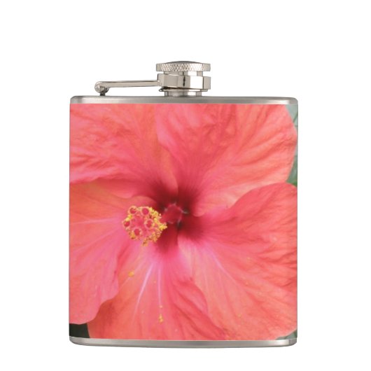 Schöne Orange Hibiskus Blume Flasche Flachmann (Vorderseite)