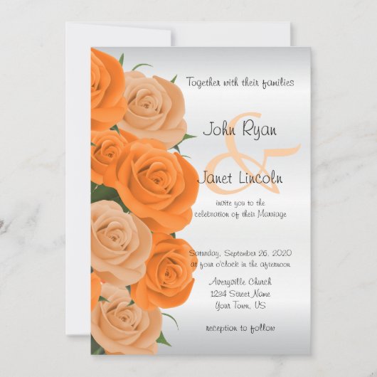Schöne Orange Rose Blume Hochzeit Einladungen (Vorderseite)