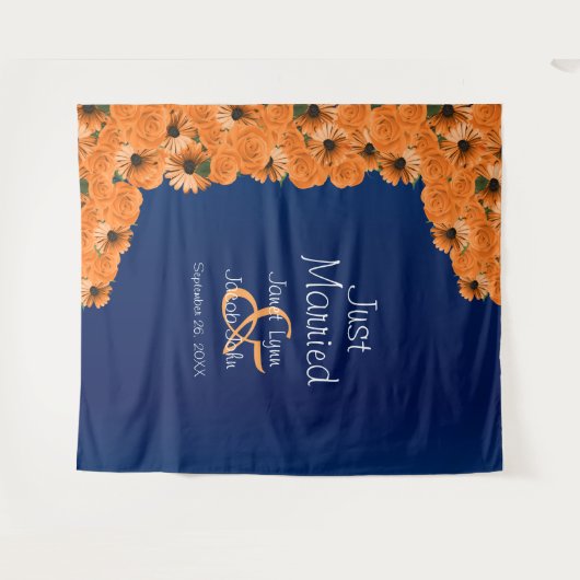 Schöne Orange Rose und Navy Blue II Wandteppich (Vorderseite (Horizontal))