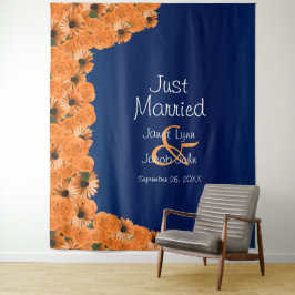 Schöne Orange Rose und Navy Blue II Wandteppich