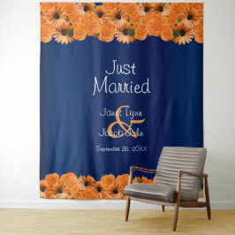 Schöne Orange Rose und Navy Blue Wandteppich