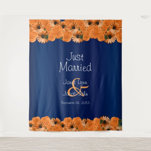Schöne Orange Rose und Navy Blue Wandteppich (Vorderseite)