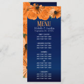 Schöne Orange Rose und Navy Blue Wedding Menükarte (Vorne/Hinten)