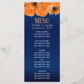 Schöne Orange Rose und Navy Blue Wedding Menükarte (Vorderseite)
