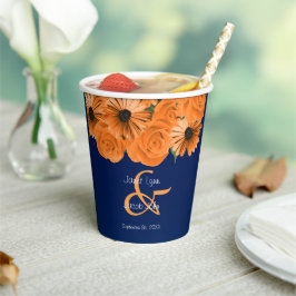 Schöne Orange Rose und Navy Blue Wedding Pappbecher