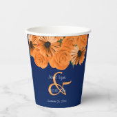 Schöne Orange Rose und Navy Blue Wedding Pappbecher (Vorderseite)