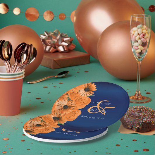 Schöne Orange Rose und Navy Blue Wedding Pappteller (Multi)