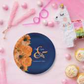 Schöne Orange Rose und Navy Blue Wedding Pappteller (Party)