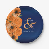 Schöne Orange Rose und Navy Blue Wedding Pappteller (Vorderseite)