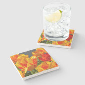 Schöne Orange und Gelbe Tulpen Steinuntersetzer (Seitenansicht)