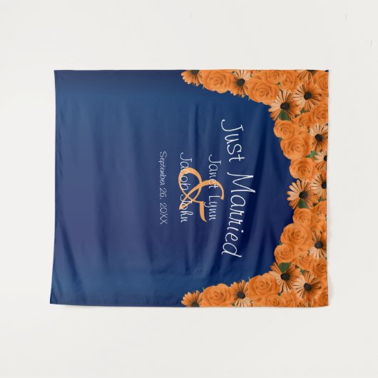Schöne Orangefarbene Rose und Navy Blue IV Wandteppich (Vorderseite (Horizontal))