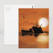 Schöne Orangen Sonnenuntergang Schiffe Vögel Abbil Postkarte (Vorne/Hinten)
