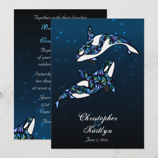 Schöne Orca Whales Beach Wedding Einladung (Vorne/Hinten)